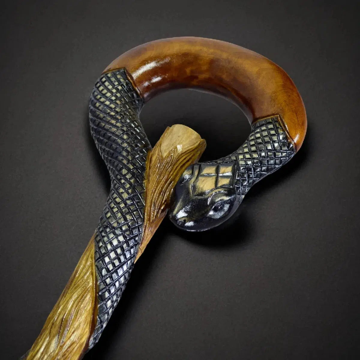 Custom Regal Serpent Crest Handcrafted Walking Stick