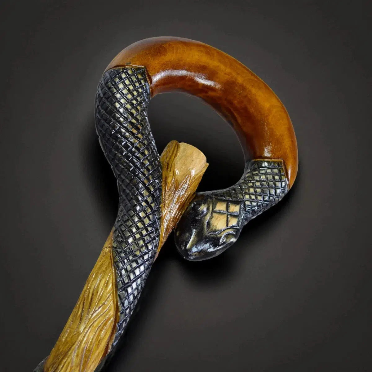 Custom Regal Serpent Crest Handcrafted Walking Stick