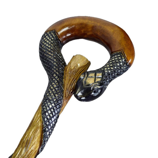 Custom Regal Serpent Crest Handcrafted Walking Stick