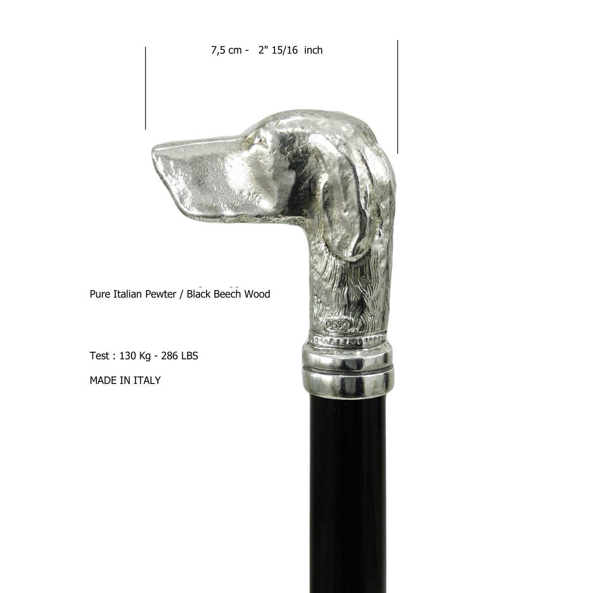 Custom Solid Beechwood and Pewter Pointer Dog Head Cane or Walking Stick