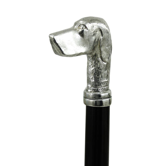 Custom Solid Beechwood and Pewter Pointer Dog Head Cane or Walking Stick