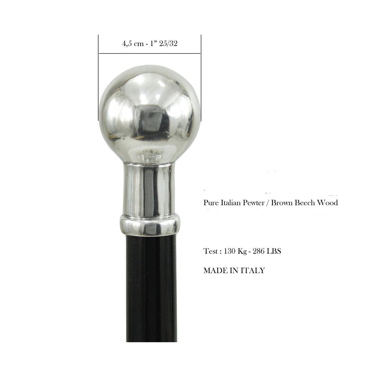Elegant Custom Made Solid Pewter Knob Cane