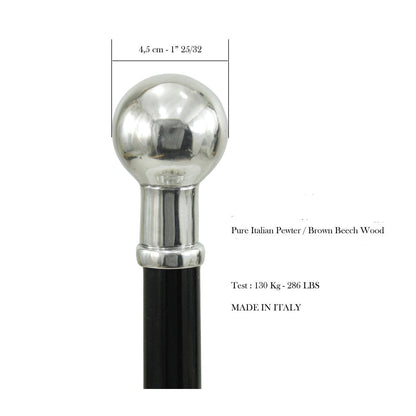 Elegant Custom Made Solid Pewter Knob Cane