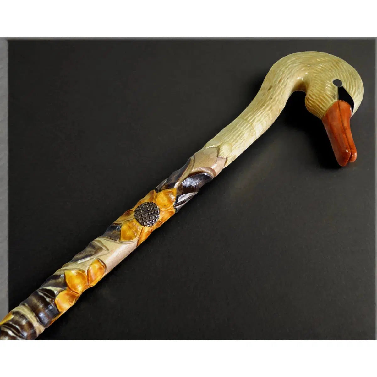 Elegant Swan Hand-Carved Head and Shaft Walking Stick