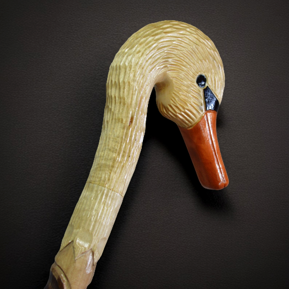 Elegant Swan Hand-Carved Head and Shaft Walking Stick