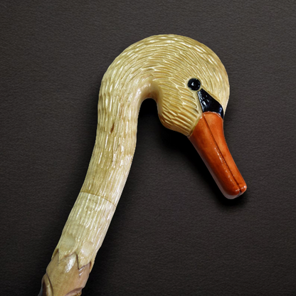 Elegant Swan Hand-Carved Head and Shaft Walking Stick