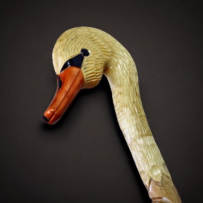Elegant Swan Hand-Carved Head and Shaft Walking Stick