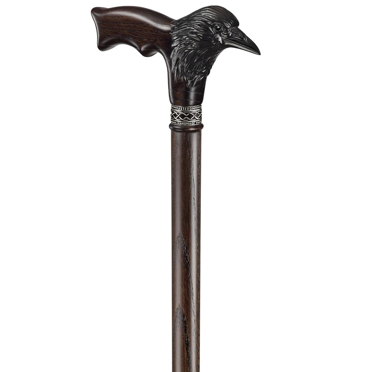 Fashionable Hand Carved Wooden Black Raven Cane Or Crow Walking Stick