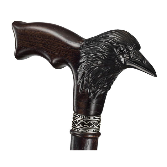 Fashionable Hand Carved Wooden Black Raven Cane Or Crow Walking Stick