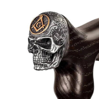 Freemason Skull Walking Cane – Handcrafted Oak Shaft, Masonic Symbol Head