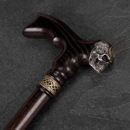 Freemason Skull Walking Cane – Handcrafted Oak Shaft, Masonic Symbol Head