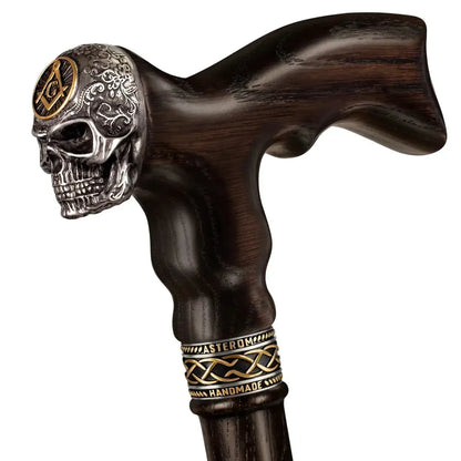 Freemason Skull Walking Cane – Handcrafted Oak Shaft, Masonic Symbol Head