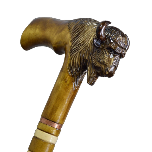 Great Plains Guardian - Buffalo Hand-Carved Wooden Walking Stick