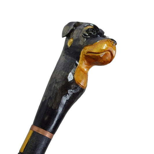 Guardian Canine Custom Carved Rottweiler Hand Painted Walking Stick