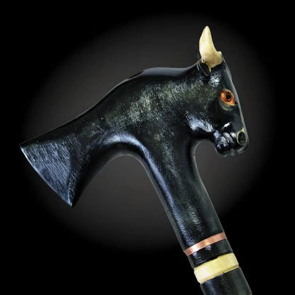 Hand Carved Black Bull Cane - Tailored Lengths and Features