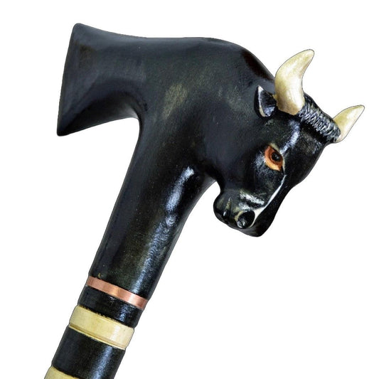 Hand Carved Black Bull Cane - Tailored Lengths and Features