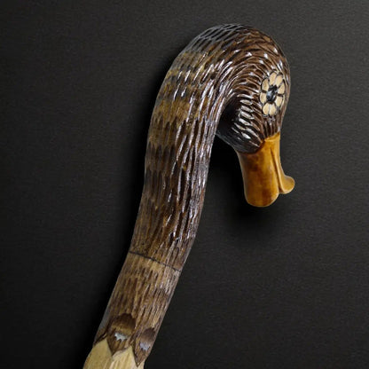 Hand Carved Custom Lengths Ladies Wooden Duck Walking Stick