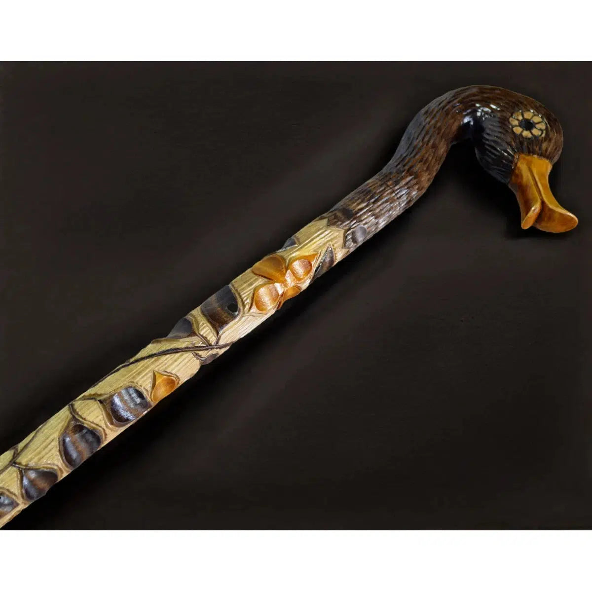 Hand Carved Custom Lengths Ladies Wooden Duck Walking Stick