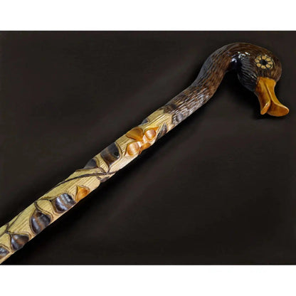 Hand Carved Custom Lengths Ladies Wooden Duck Walking Stick