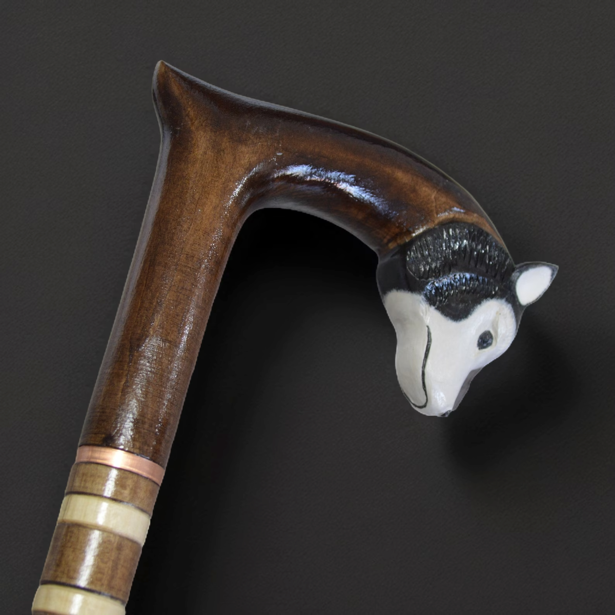 Hand Carved Siberian Husky Walking Cane - Custom Fit