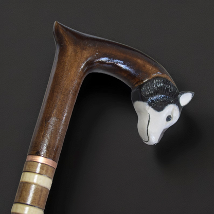 Hand Carved Siberian Husky Walking Cane - Custom Fit