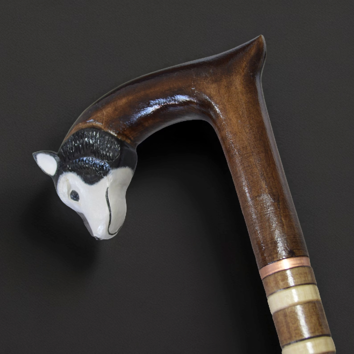 Hand Carved Siberian Husky Walking Cane - Custom Fit