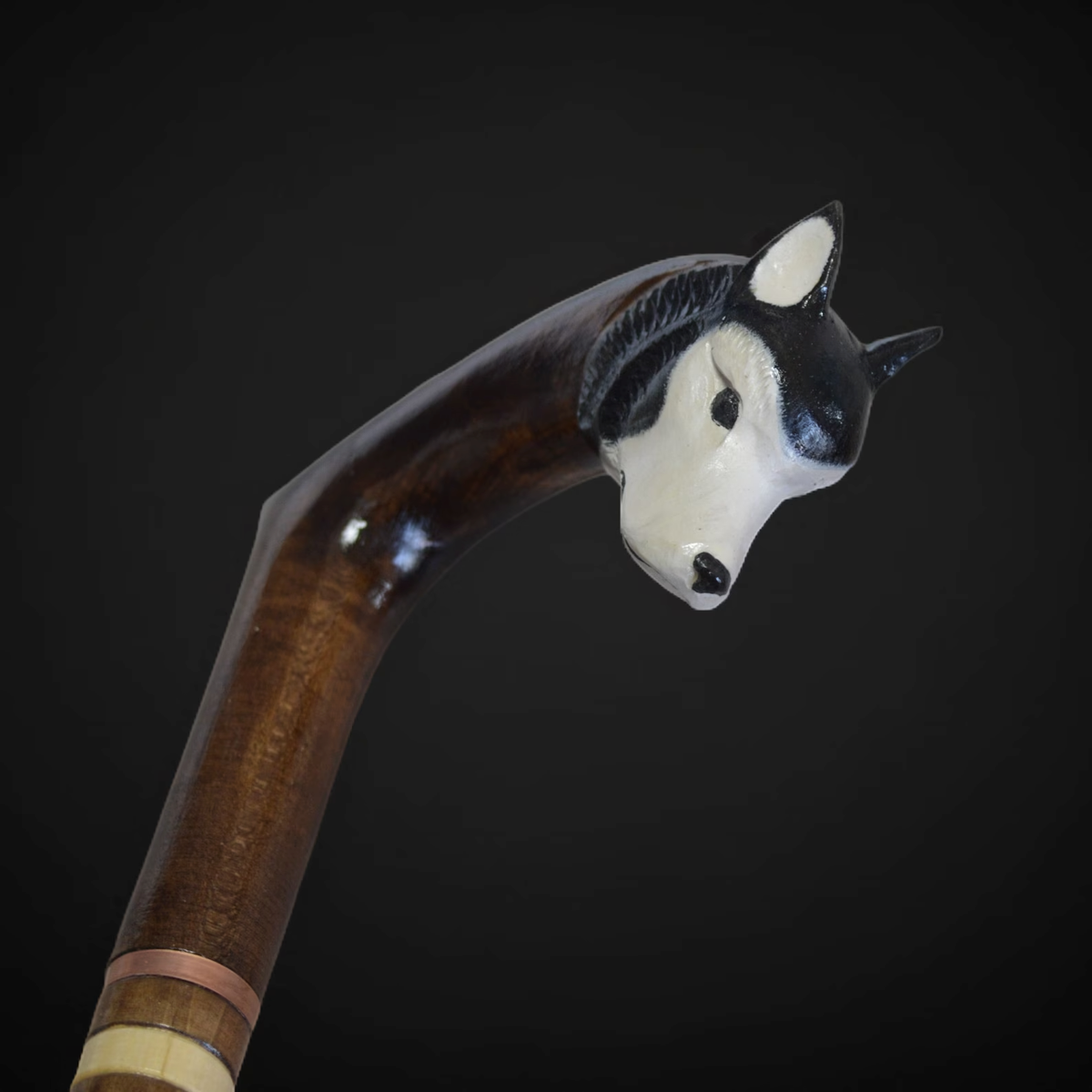 Hand Carved Siberian Husky Walking Cane - Custom Fit