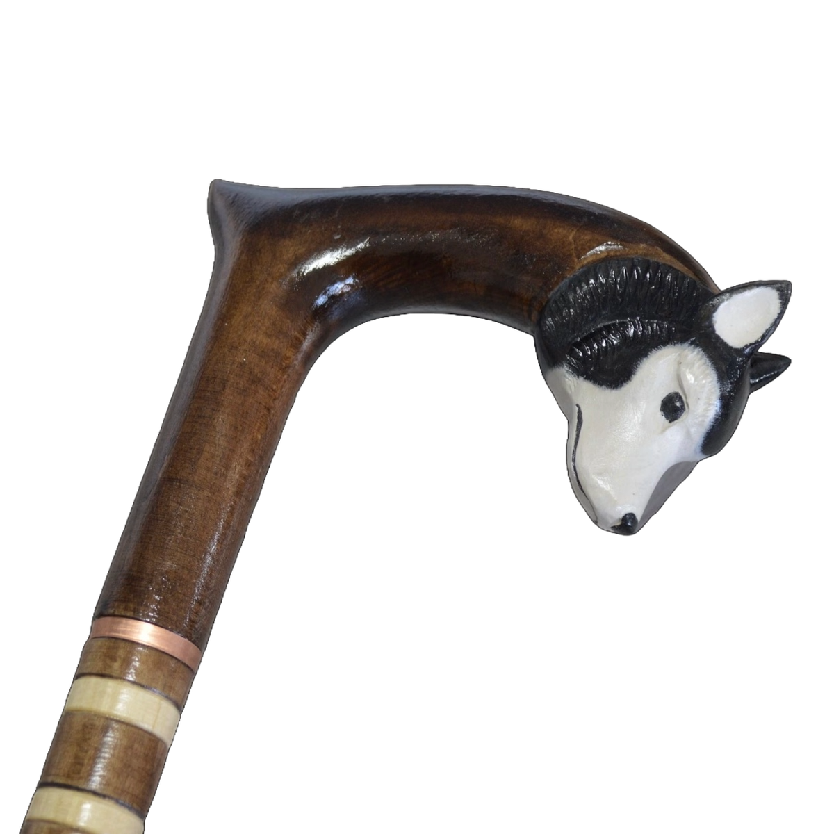 Hand Carved Siberian Husky Walking Cane - Custom Fit