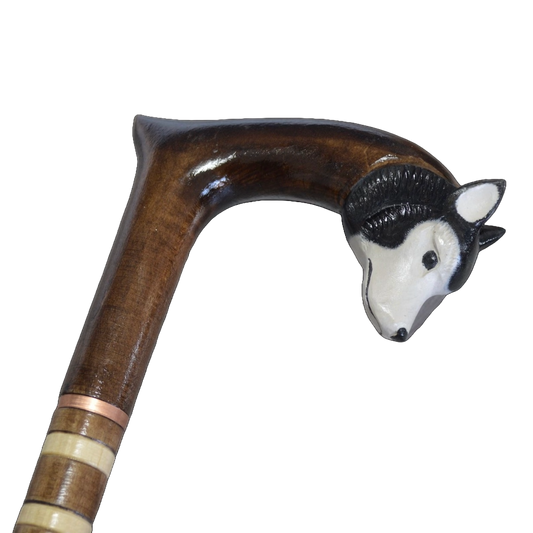 Hand Carved Siberian Husky Walking Cane - Custom Fit