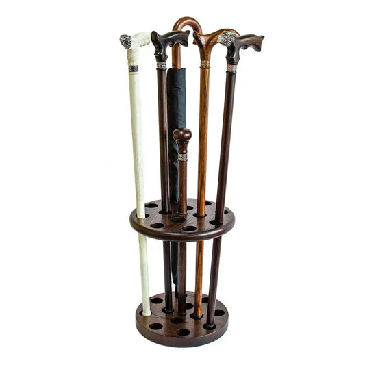 Hand-Carved Solid Oak Walking Cane Stand – 12-Stick Display Rack