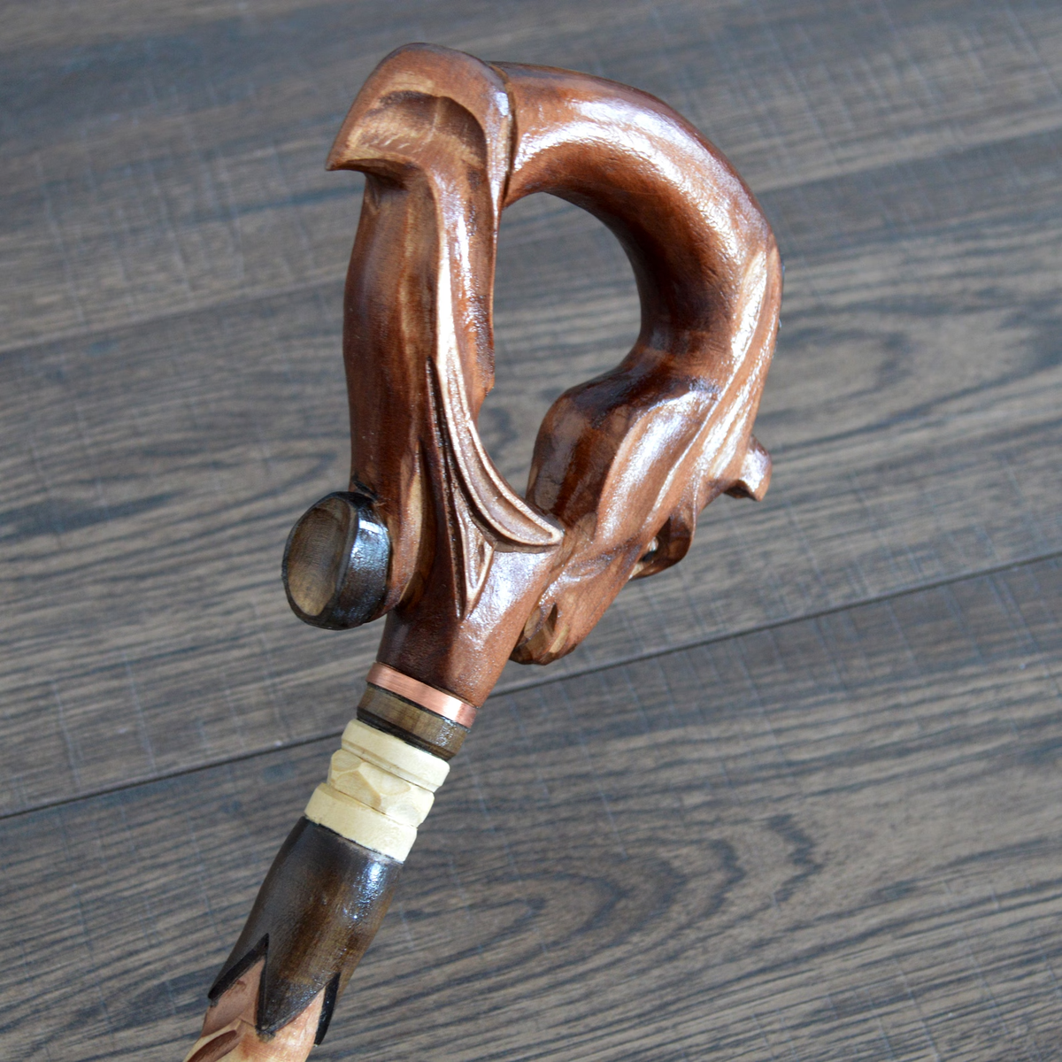 Hand Carved Wooden Horse Hoof Walking Stick