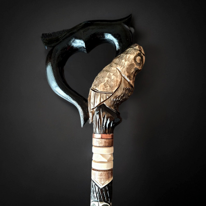 Hand Carved Wooden Owl Walking Stick - Made For You