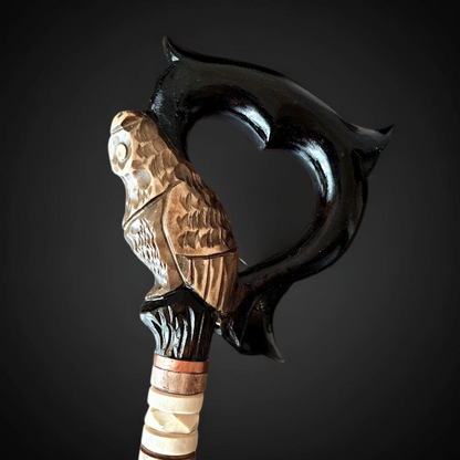 Hand Carved Wooden Owl Walking Stick - Made For You