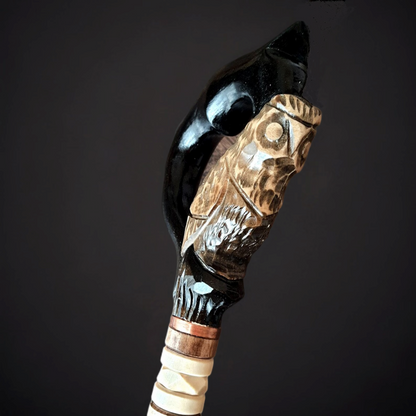 Hand Carved Wooden Owl Walking Stick - Made For You