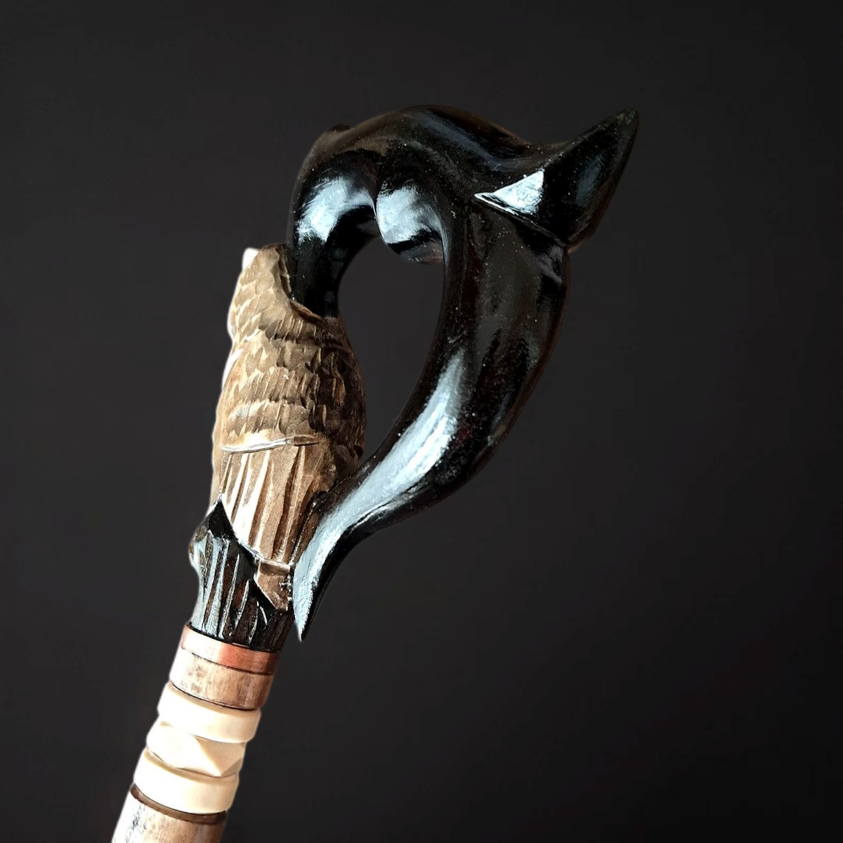 Hand Carved Wooden Owl Walking Stick - Made For You