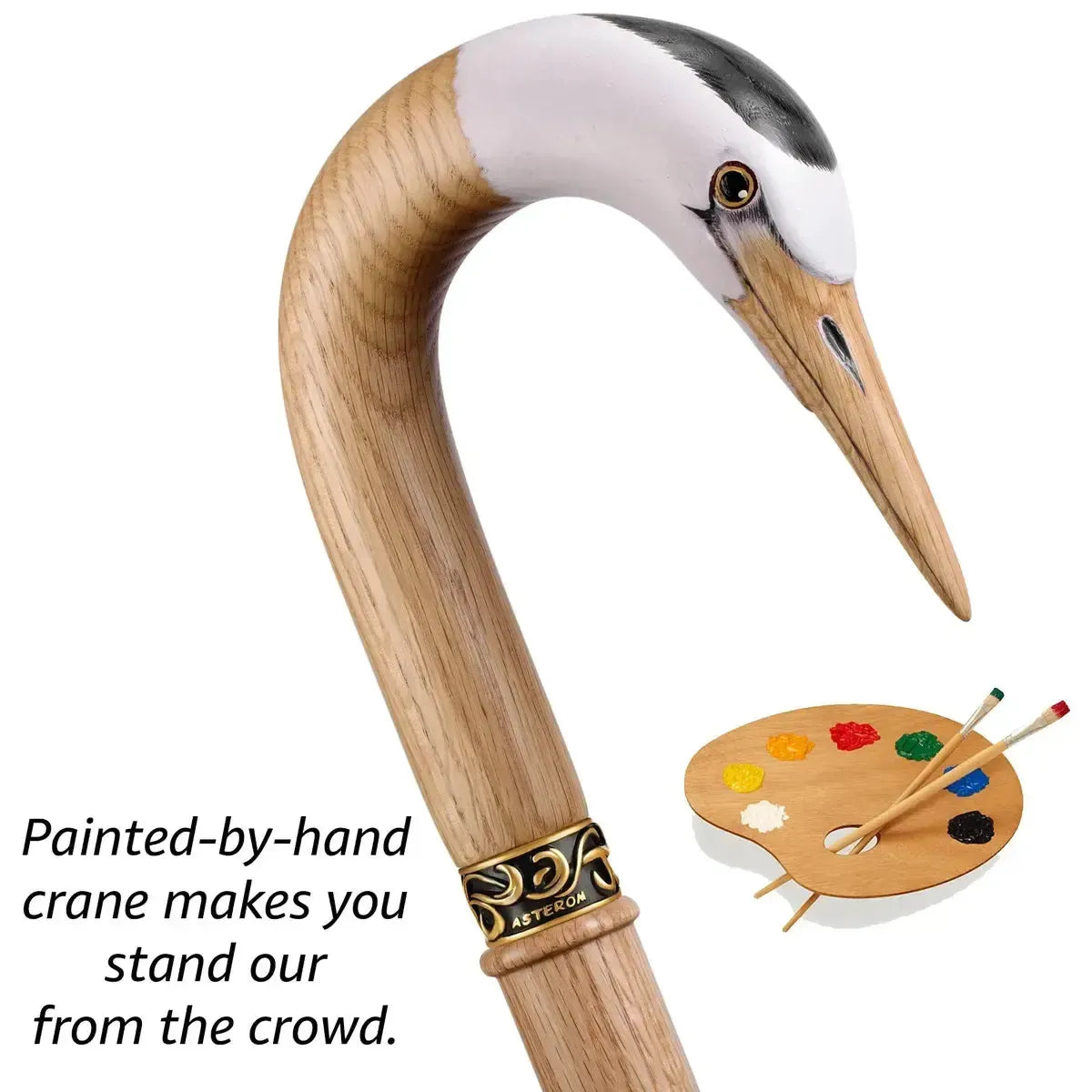 Hand-Painted Cane – Elegant Shepherd’s Crook Walking Stick with Crane Head