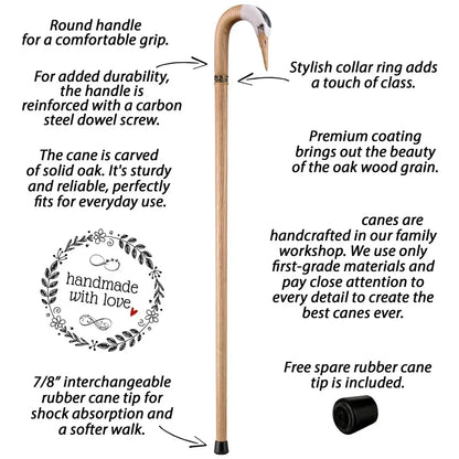 Hand-Painted Cane – Elegant Shepherd’s Crook Walking Stick with Crane Head