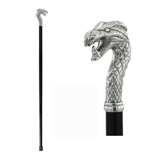 Pewter Dragon Head Wooden Walking Cane - Custom