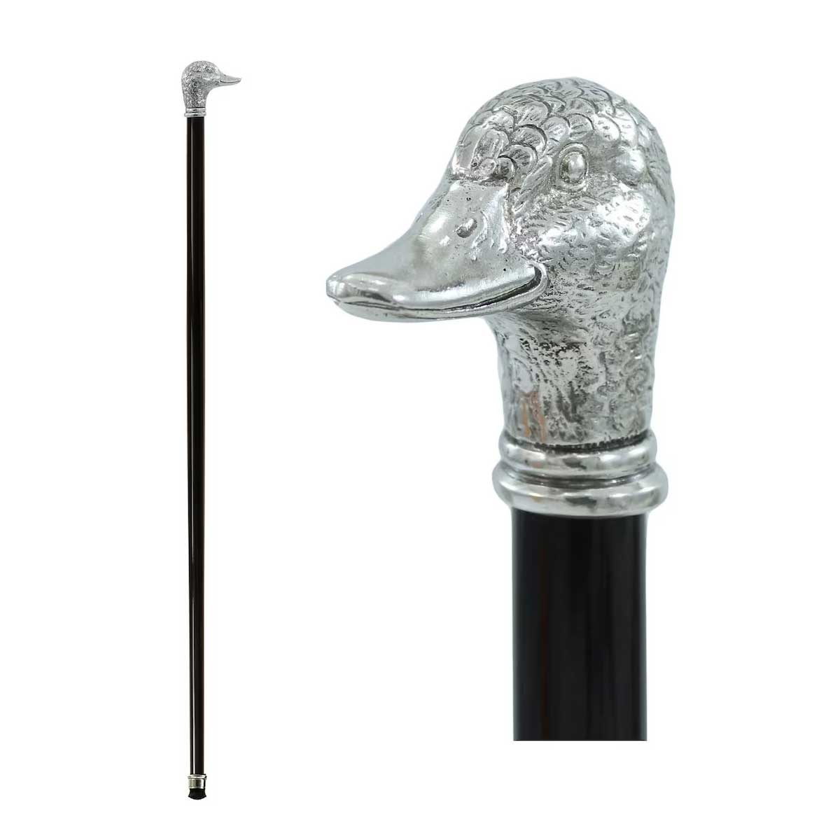 Pewter Duck Head Cane Or Walking Stick Custom Made In Italy
