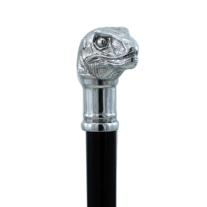 Pewter Raptor Head Cane or Walking Stick - Custom Wooden From Italy