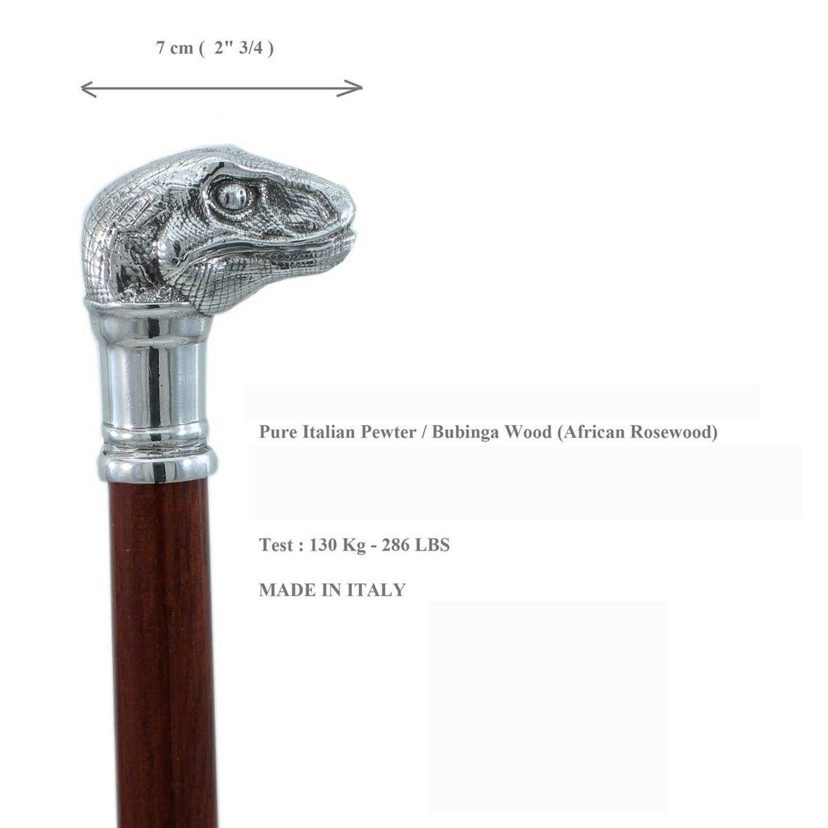 Pewter Raptor Head Cane or Walking Stick - Custom Wooden From Italy
