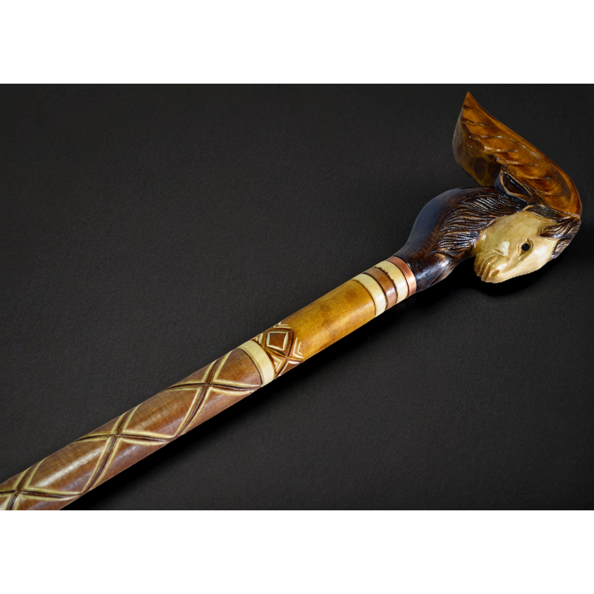 Rustic Goat Cane: Hand-Carved Wood Walking Stick