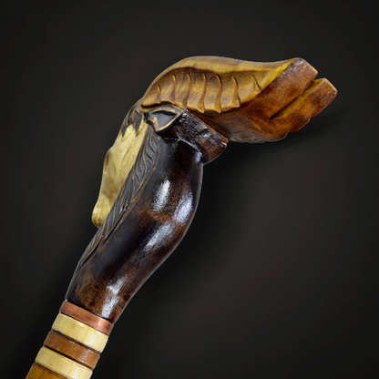 Rustic Goat Cane: Hand-Carved Wood Walking Stick