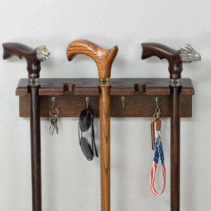 Solid Oak Wall Cane Holder – 5 Slot Rack in 9 Custom Colors | Handmade Display Stand