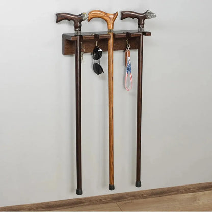 Solid Oak Wall Cane Holder – 5 Slot Rack in 9 Custom Colors | Handmade Display Stand