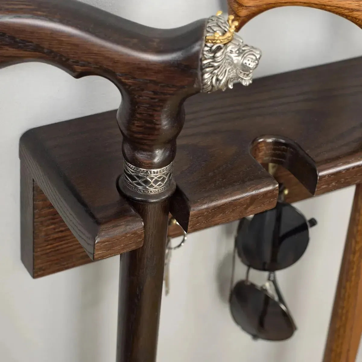 Solid Oak Wall Cane Holder – 5 Slot Rack in 9 Custom Colors | Handmade Display Stand