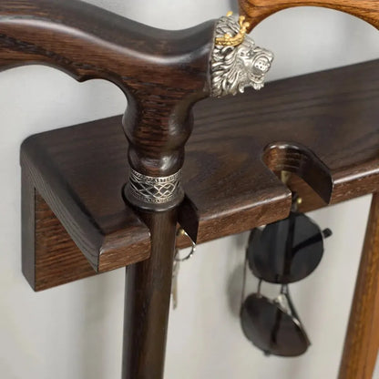 Solid Oak Wall Cane Holder – 5 Slot Rack in 9 Custom Colors | Handmade Display Stand