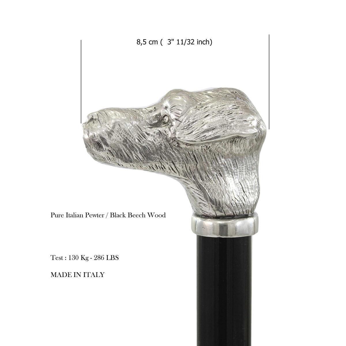 Solid Pewter Head and Beechwood Shaft Schnauzer Walking Stick or Cane