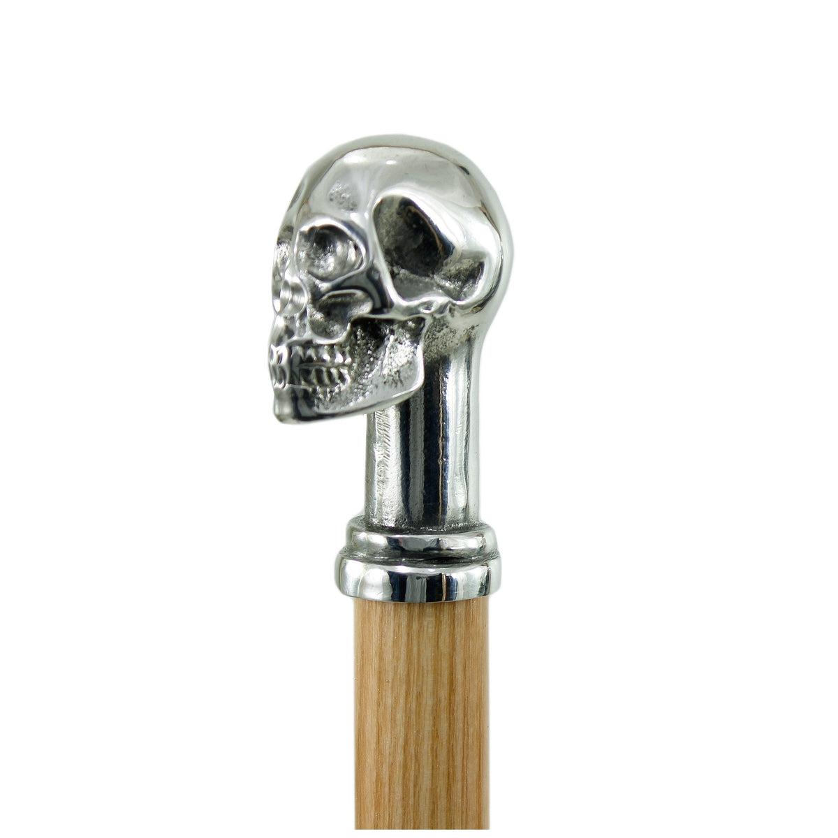 Solid Pewter Skull Handle Cane Or Walking Stick