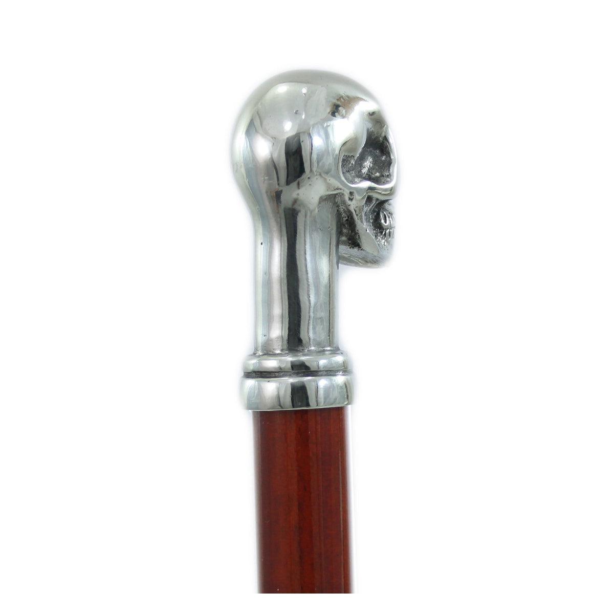 Solid Pewter Skull Handle Cane Or Walking Stick